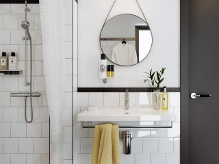 badrumsinspiration svart vitt badrum inspiration vittx kakel halvforband hexagon badrumsgolv rund badrumsspegel kakelbard laderfabriken badrumsdrommar