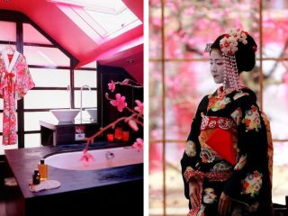 Badrumsinspiration - rosa badrum inspiration geisha japan historia