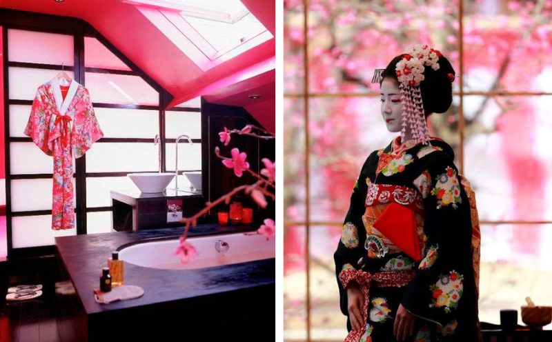 Badrumsinspiration - rosa badrum inspiration geisha japan historia