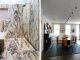 Badrumsinspiration - Flödig marmor i badrum med inbyggt badkar, marmortvättställ och takdusch i Selldorf Greenwich Village Townhouse