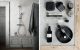 Badrumsinspiration - Stilleben i grått badrum med slitet trä, höga socklar, putsade väggar med styling av Lotta Agaton