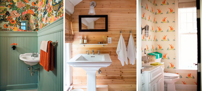 badrumsinspiration sommar badrum inspiration lantligt blommig tapet toalett gasttoalett panel badrumsdrommar