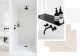 Badrumsinspiration - Skapa stilen - vitt badrum med ljust trä och svarta detaljer