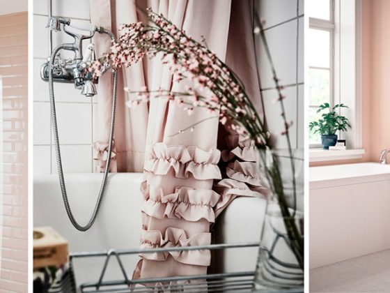 Badrumsinspiration - rosa badrum inspiration puderrosa kakel duschdraperi rosamalade vaggar badrumsdrommar feature
