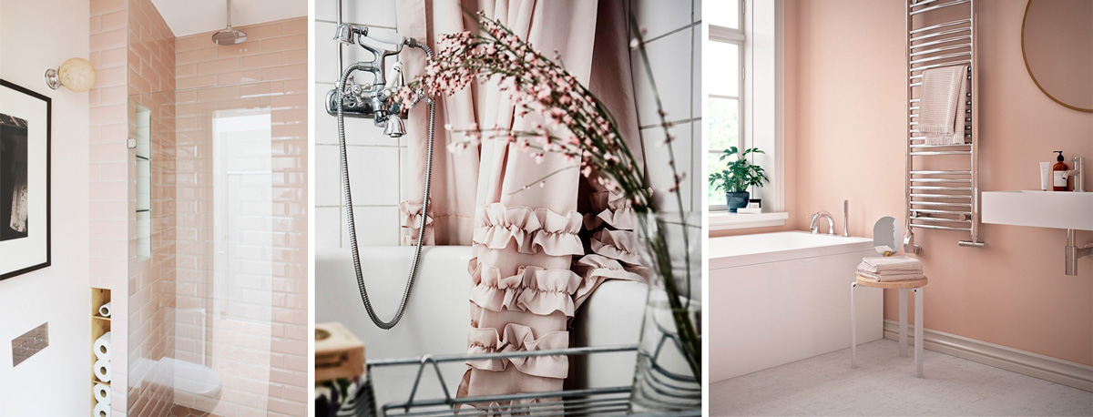 Badrumsinspiration - rosa badrum inspiration puderrosa kakel duschdraperi rosamalade vaggar badrumsdrommar feature