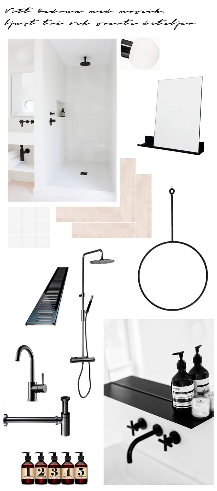 Skapa stilen - vitt badrum med ljust trä och svarta detaljer