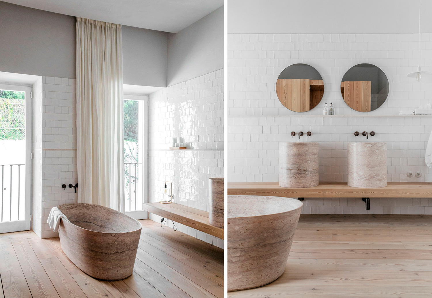 Badrumsinspiration - Modernt rustikt badrum med sandsten och stenbadkar på hotell Santa Clara 1728 i Portugal.