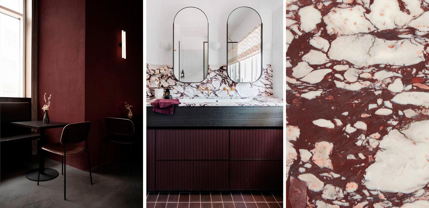 Badrumsinspiration - Trendspaning - Burgundy i badrum och hur du skapar stilen.