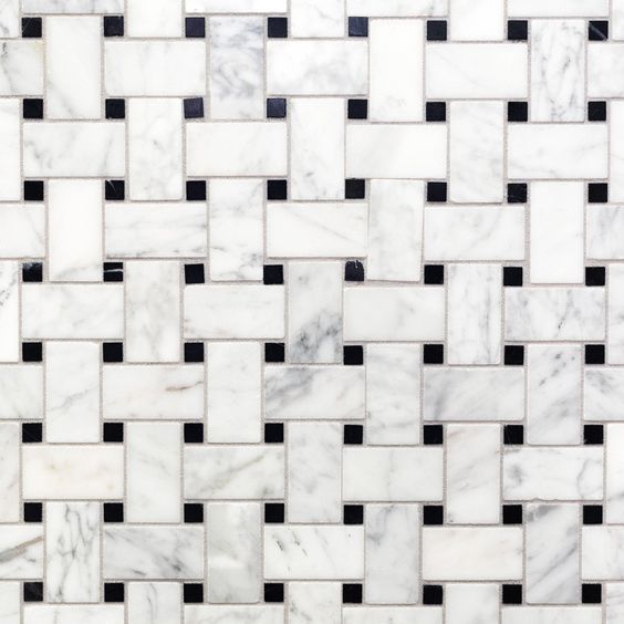 Badrumsinspiration - Mosaik i carrara marmor basketweave för badrum