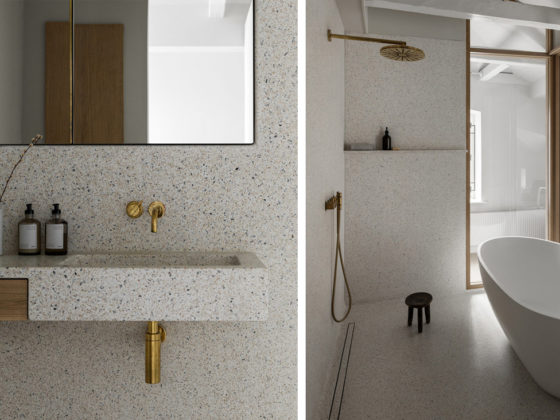 badrumsinspiration terrazzo badrum inspiration brass bathroom glasvagg putsade vaggar sovrum design frama stable house copenhagen photo erik lefvander badrumsdrommar