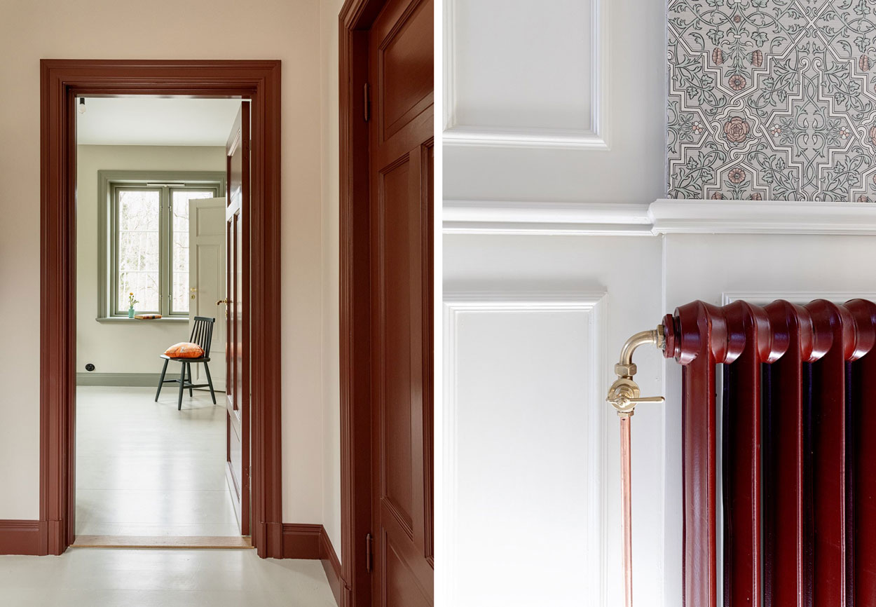 badrumsinspiration lantligt hem snickerier engelskt rott dorrfoder sockel gammeldags radiator foto dana ozollapa badrumsdrommar