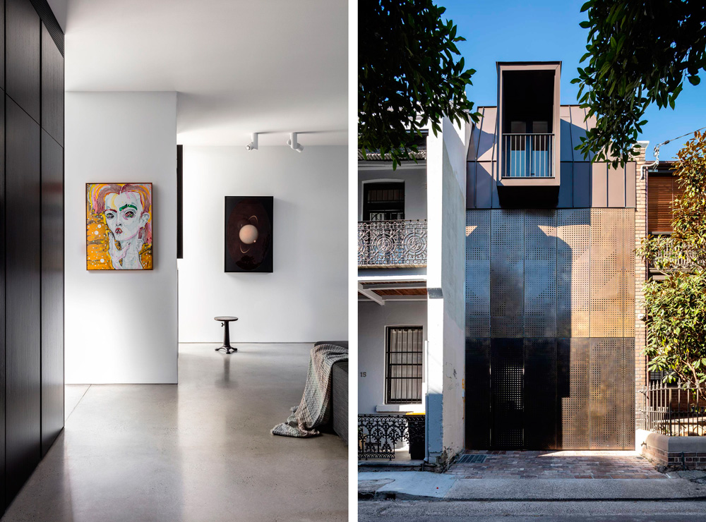 badrumsinspiration rustikt modernt hem betonggolv takskena spotlights modern husfasad plat chimney House redfern atelier DAU foto tom ferguson badrumsdrommar