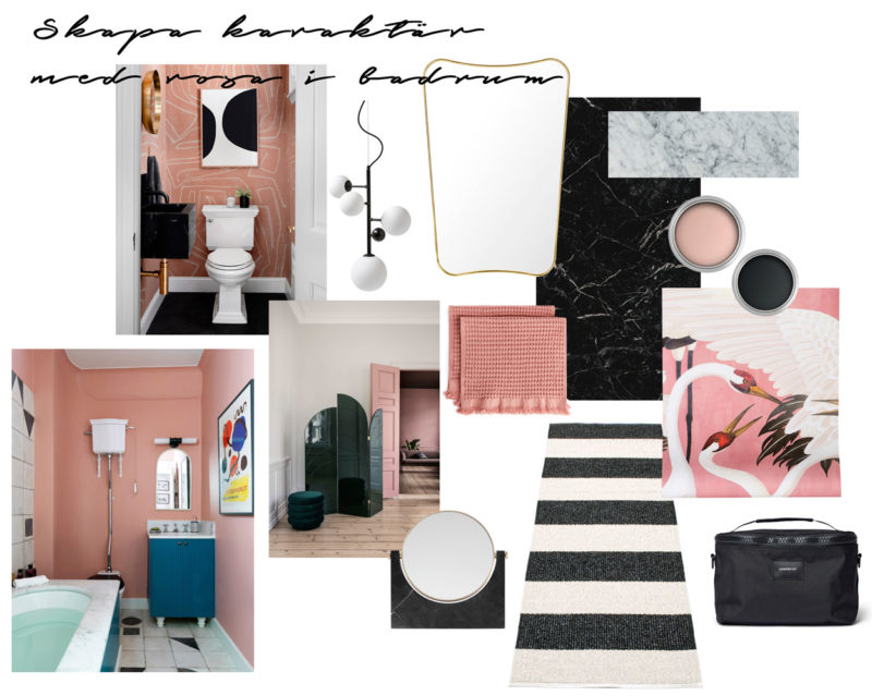 badrumsinspiration skapa stilen rosa badrum carrara svart marmor gucci heron wallpaper gubi spegel sminkspegel sandqvist necessar pappelina old rose badrumsdrommar