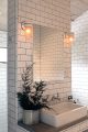 badrumsinspiration industriellt badrum bathroom inspo handfat tvattstall badrumsbelysning half tile svart fog halvforband kakel jeff madalena catskills design sponge badrumsdrommar