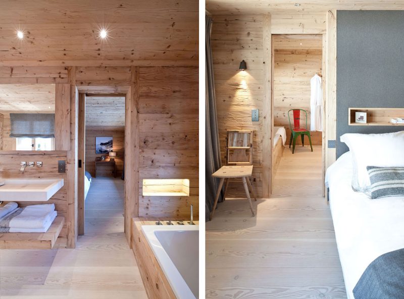 Badrumsinspiration - timrade väggar i badrum i Chalet gstaad Ardesia Design Schweiz