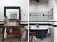 Badrumsinspiration - Industriellt badrum med slitna väggar, synliga kopparrör och badrumsmöbel av snickarbänk.