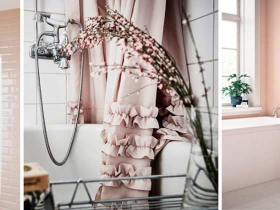 Badrumsinspiration - rosa badrum inspiration puderrosa kakel duschdraperi rosamalade vaggar badrumsdrommar feature
