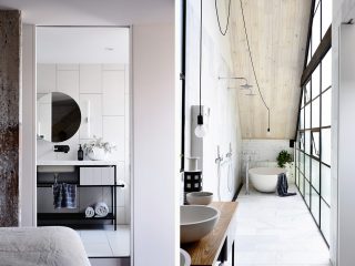 Badrumsinspiration - badrum inspiration bathroom inspo fitzroy loft Architects EAT photo derek swalwell rund spegel badrumsdrömmar feature