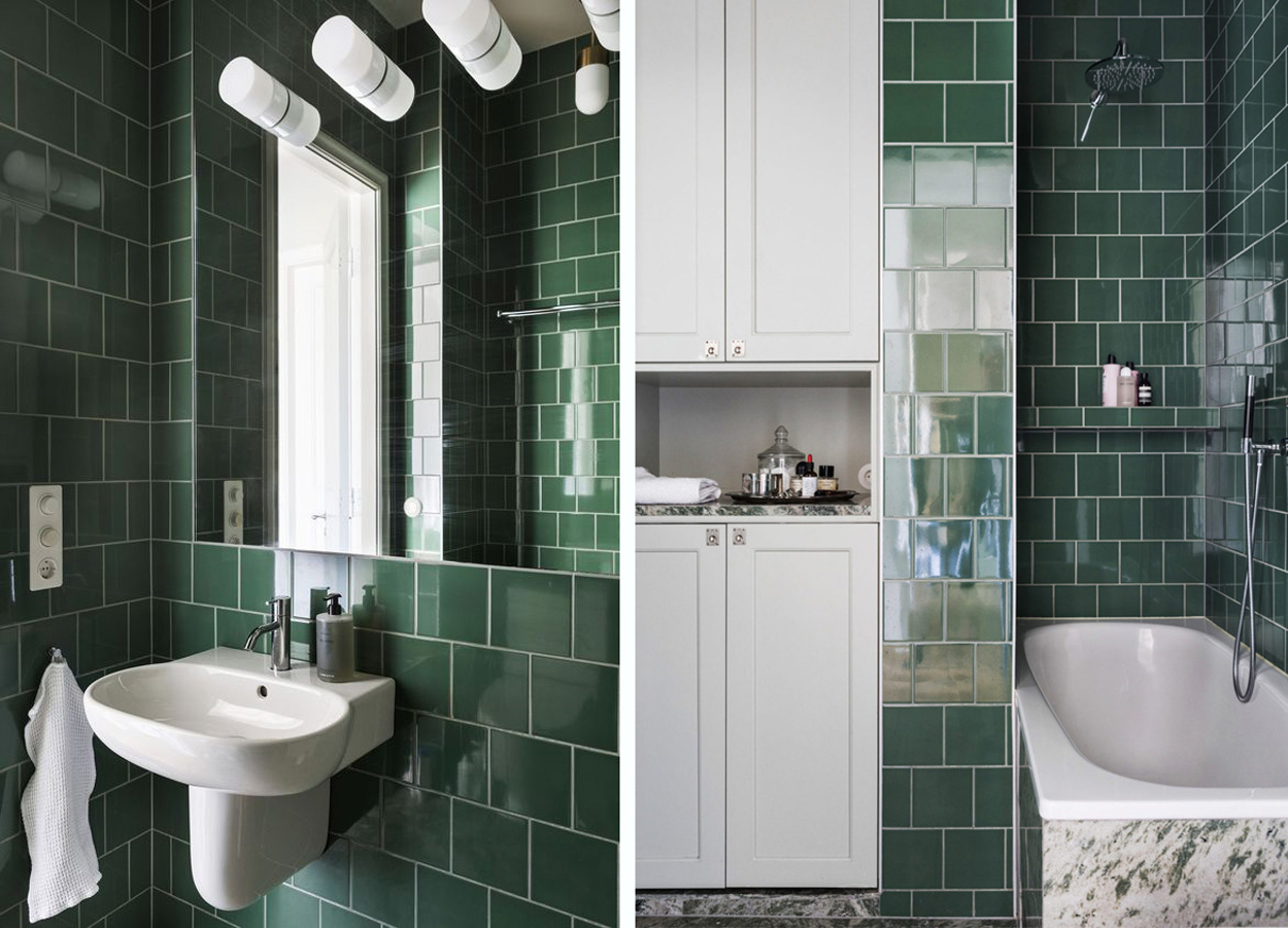 Badrumsinspiration - badrum inspiration grönt kakel 15x15 platsbyggd badrumsmöbel dusch odengatan 92 per jansson badrumsdrömmar feature