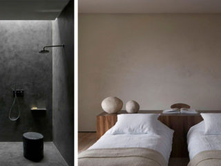 Badrumsinspiration - Minimalistiska badrum i mörk tadelakt och harmoni i Marocko.