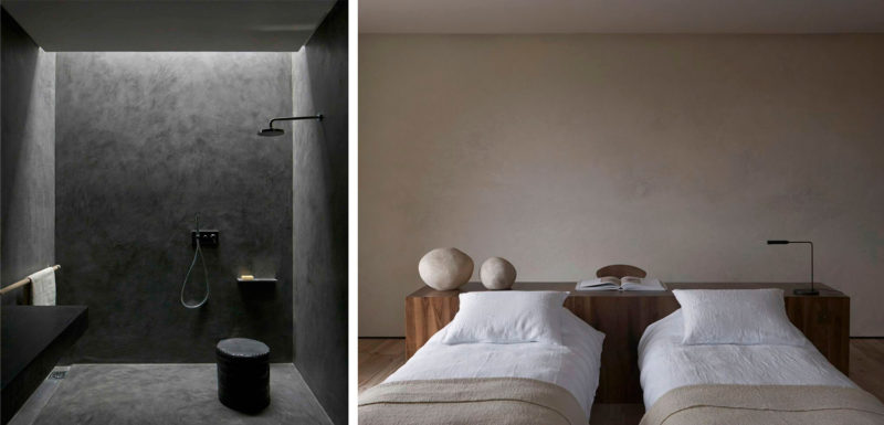 Badrumsinspiration - Minimalistiska badrum i mörk tadelakt och harmoni i Marocko.