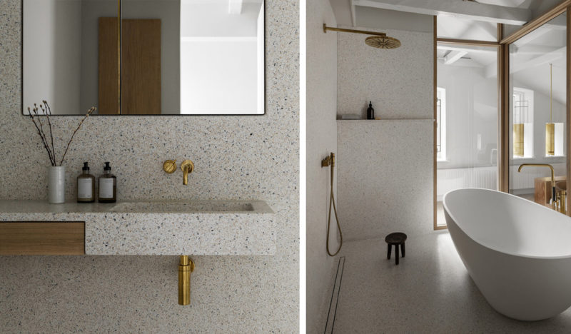 badrumsinspiration terrazzo badrum inspiration brass bathroom glasvagg putsade vaggar sovrum design frama stable house copenhagen photo erik lefvander badrumsdrommar